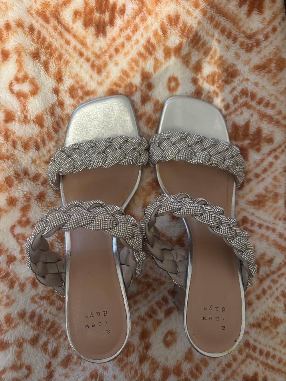 a new day Braided Metallic Silver Slide Sandals